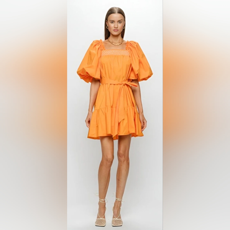 Sofie The Label Nwt Elegant Orange Puff Sleeve Matilda Dress $128